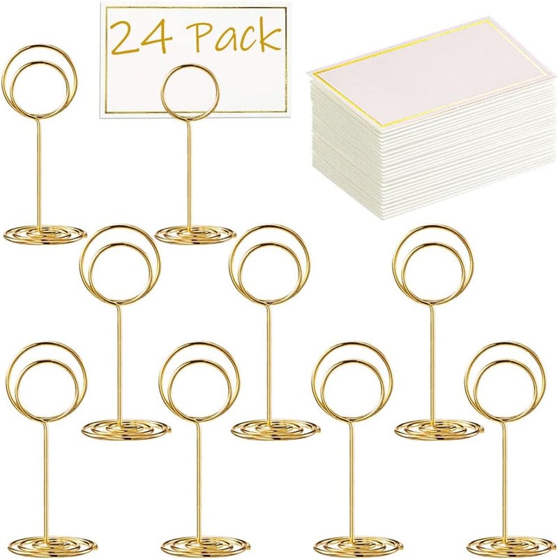 Toncoo 24 قطعة حوامل أرقام الطاولات المصغرة الفاخرة و24 بطاقة مكان مع حواف ذهبية، حامل بطاقة المكان، حامل علامة الطاولة، حوامل الصور للزينة، الزفاف، الحفلات، عيد الميلاد - Image 1